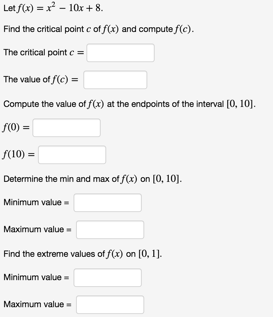 Solved Let F x X 2 10x 8 Find The Critical Point C Chegg solved-let-f-x-x-2-10x-8-find-the-critical-point-c-chegg