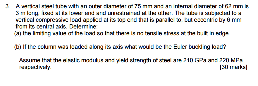 A vertical steel tube with an outer diameter of 75 mm | Chegg.com