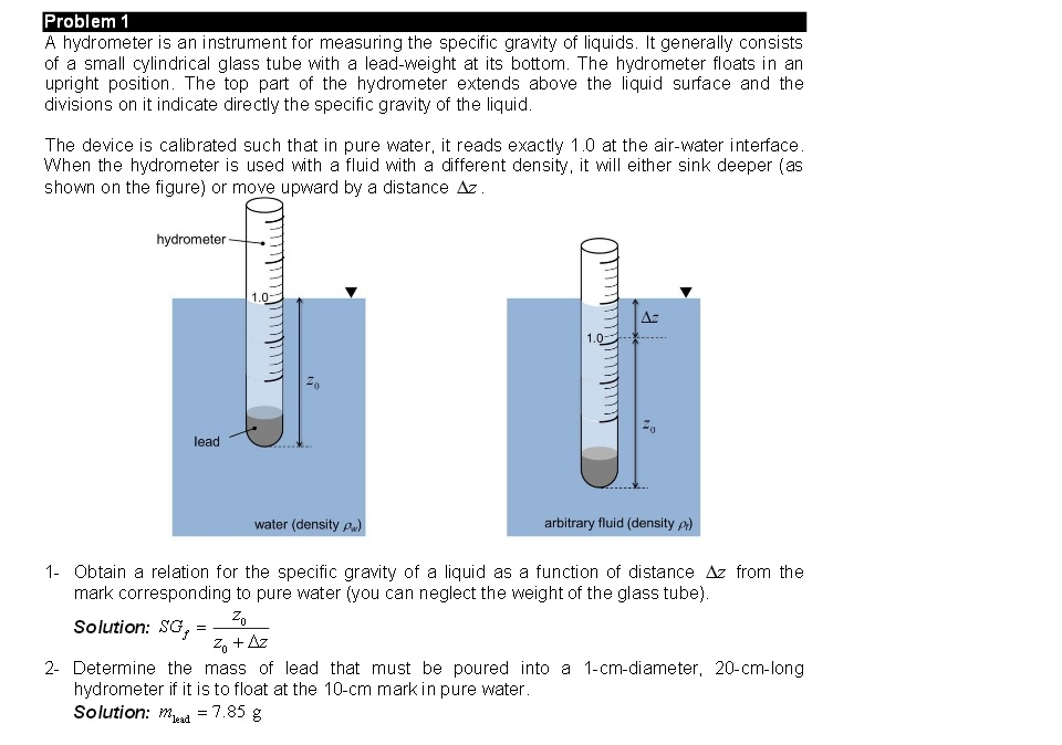 Solved A hydrometer is an instrument for measuring the