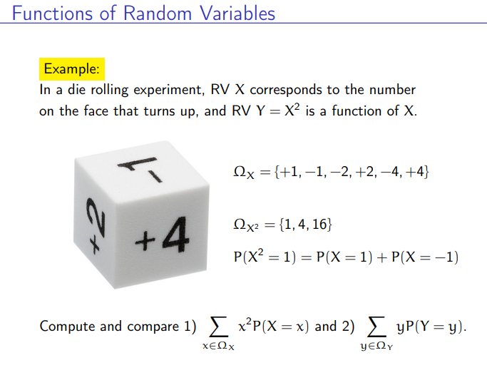 Solved Functions of Random Variables Example In a die
