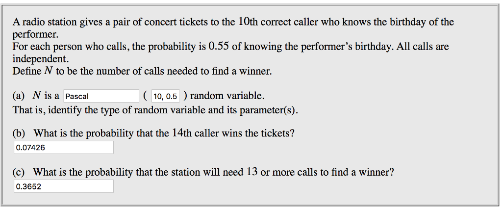 Solved Probability - Pascal variable question. (part c is | Chegg.com