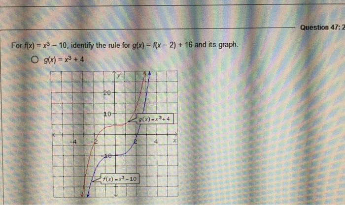 Solved For f(x) x3 10, identify the rule for g(x) f(x 2) 16 | Chegg.com