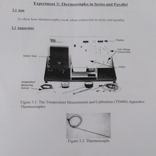 Solved Experiment 3 Thermocouples in Series and Parallel