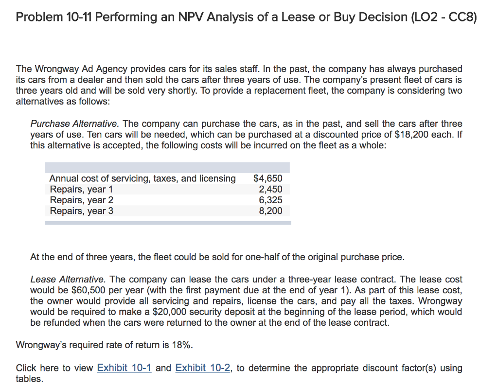 Solved Problem 1011 Performing an NPV Analysis of a Lease