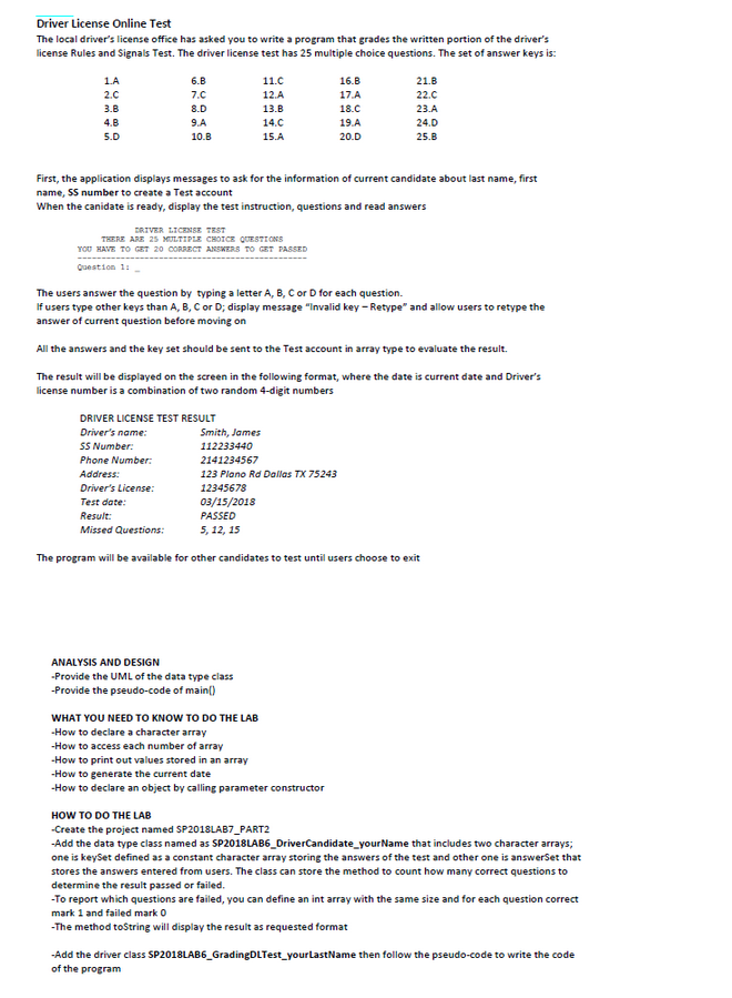 Solved Driver License Online Test The local driver's license | Chegg.com