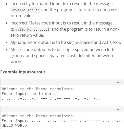 Solved A3 Morse Code Specification You are required to write | Chegg.com