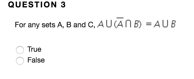 Solved For Any Sets A, B And C A Union (A Bar Intersection | Chegg.com