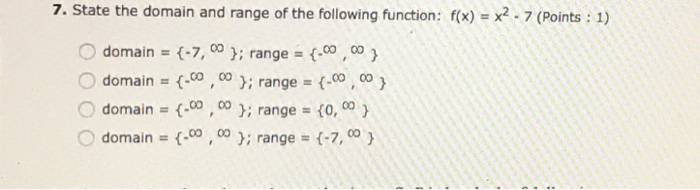 Solved State the domain and range of the following function: | Chegg.com