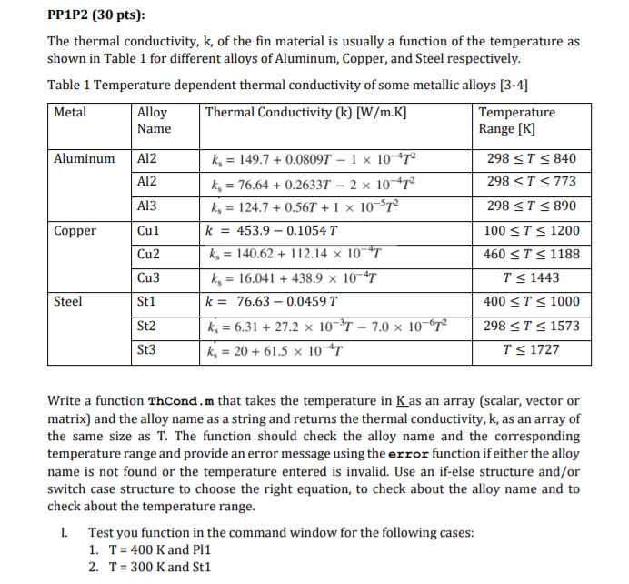 Pp1p2 30 Pts The Thermal Conductivity K Of The