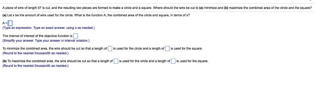 Solved A piece of wire of length 57 is cut, and the | Chegg.com