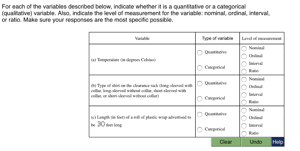 Solved For each of the variables described below, indicate