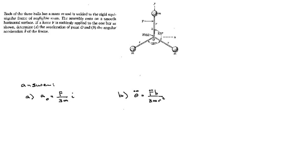 Solved Bach of three balls has a mass m and is welded to the | Chegg.com