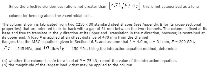 Solved Since The Effective Slenderness Ratio Is Not Greater 