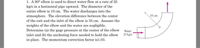 Solved 1. A 90 Degree elbow is used to direct water flow at | Chegg.com