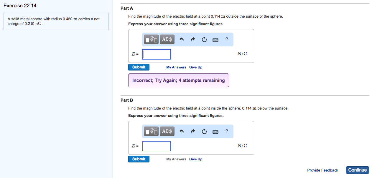 Solved A solid metal sphere with radius 0.450 m carries a