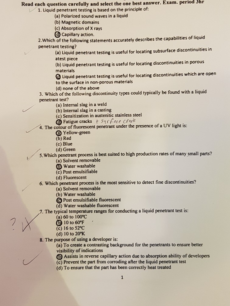 Solved Read Each Question Carefully And Select The One Best | Chegg.com