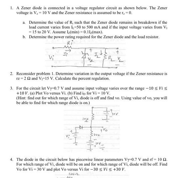 Solved . A Zener Diode Is Connected In A Voltage Regulator | Chegg.com