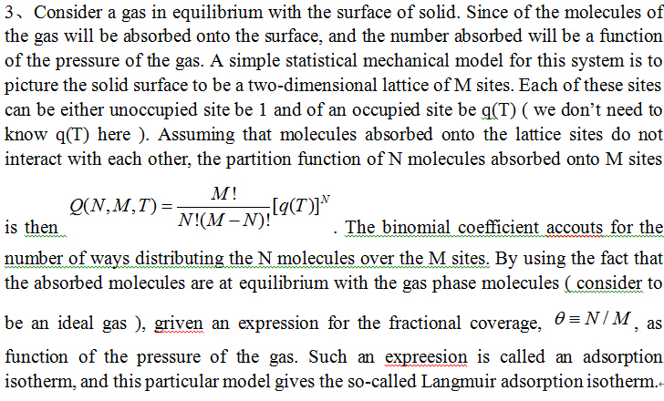 Solved 3., Consider a gas in equilibrium with the surface of | Chegg.com
