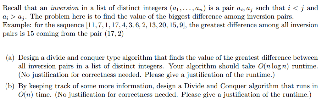 Solved Recall that an inversion in a list of distinct | Chegg.com