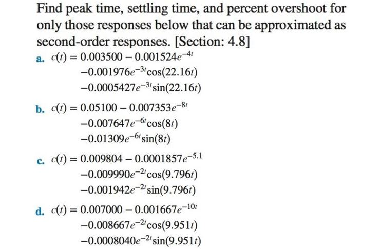 Solved Find Peak Time, Settling Time, And Percent Overshoot | Chegg.com