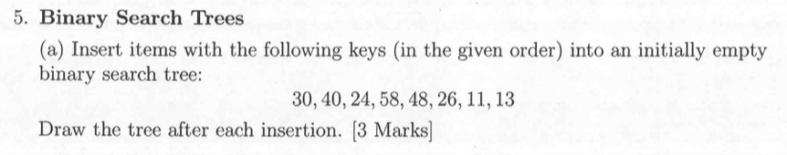 Solved 5. Binary Search Trees (a) Insert items with the | Chegg.com