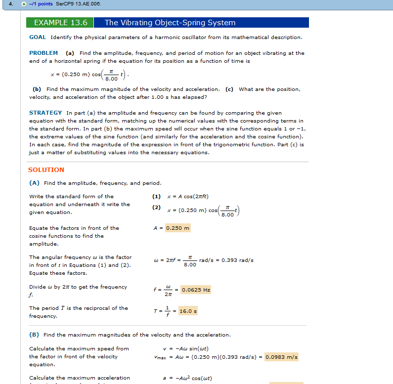 Solved -1 points SerCP9 13. AE 008. EXAMPLE 13.6 The | Chegg.com