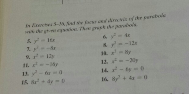 Solved: In Exercises 5-16, Find The Focus And Directrix Of... | Chegg.com
