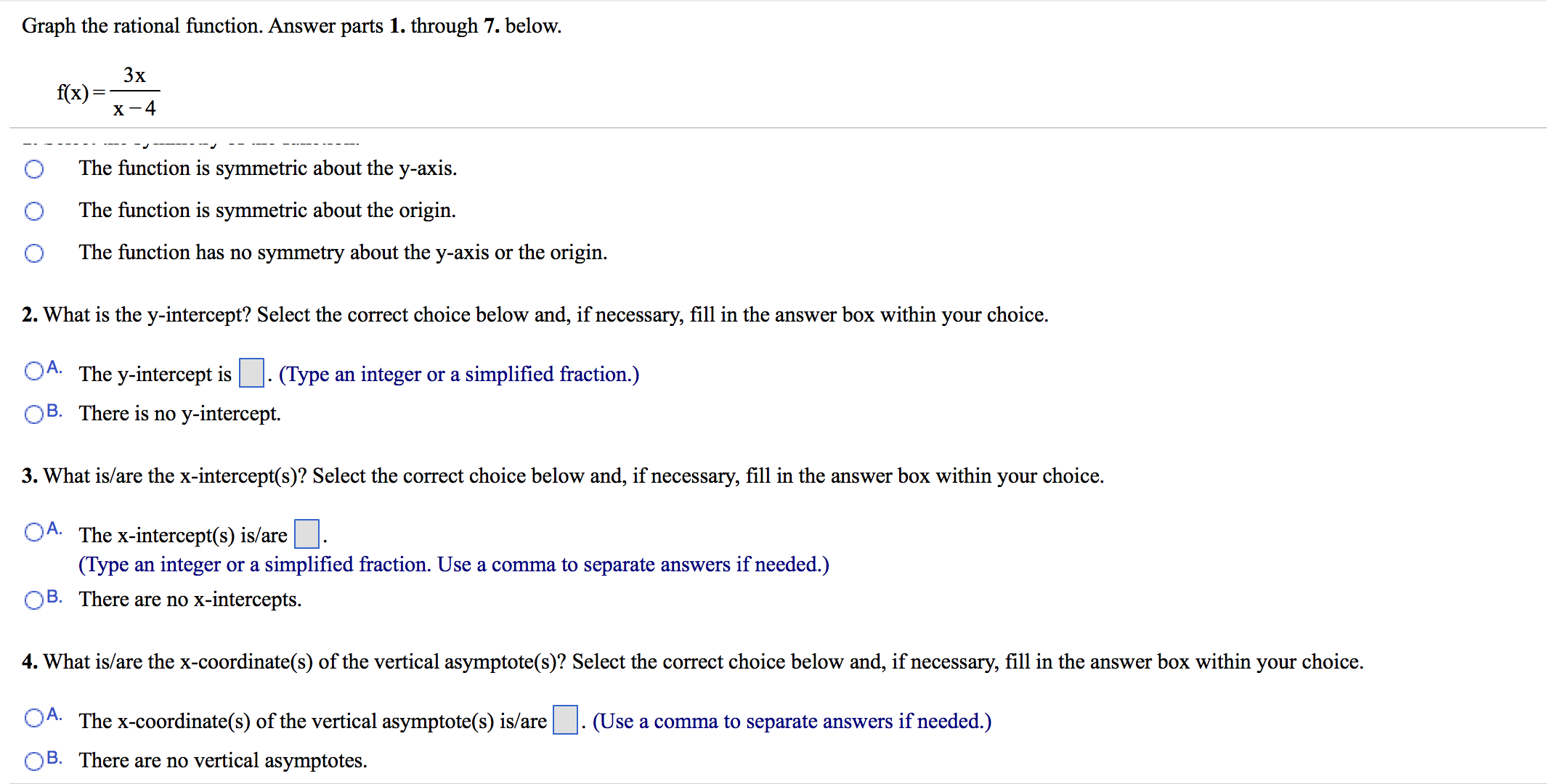 Solved Graph the rational function. Answer parts 1. through | Chegg.com