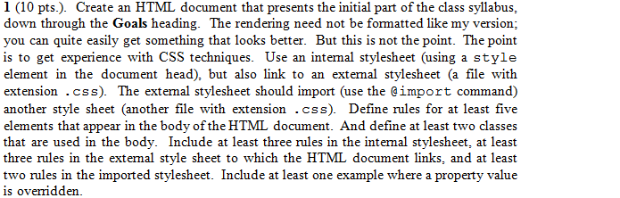 Solved 1 (10 pts.). Create an HTML document that presents | Chegg.com