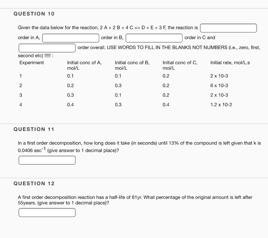 Solved Given the data below for the reaction, 2A + 2B + 4C = | Chegg.com