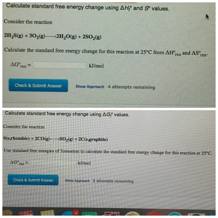 Solved Calculate standard free energy change using Delta H_f | Chegg.com