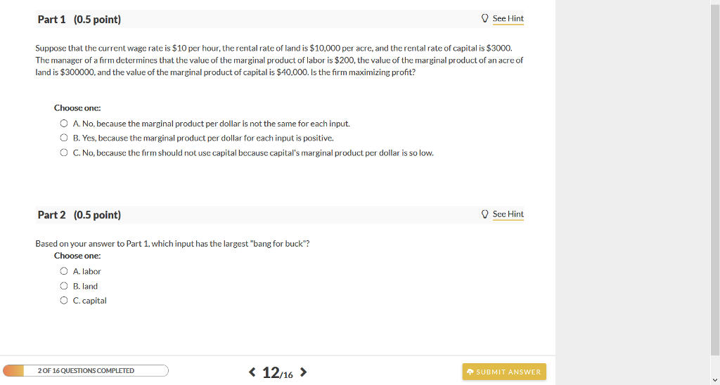 Solved Part 1 (0.5 point) O See Hint Suppose that the | Chegg.com