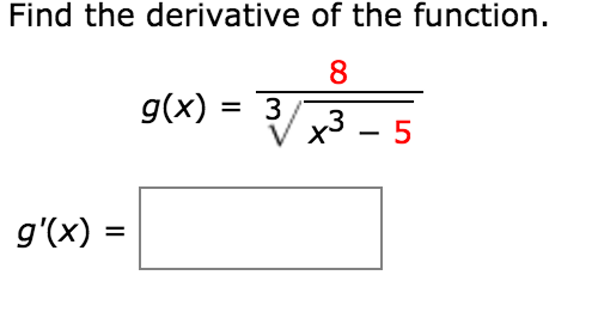 find the derivative of the function g x ex3 − 8x