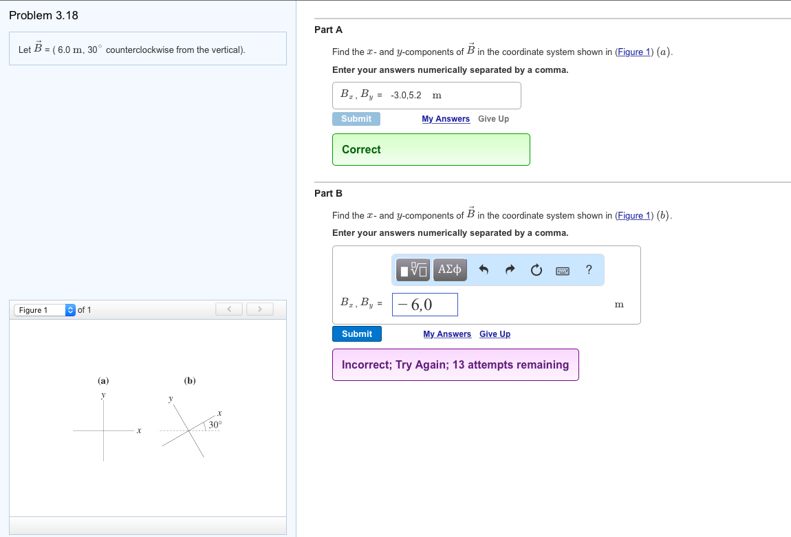 Solved Let B = (6.0 m, 30 degree counterclockwise from the | Chegg.com