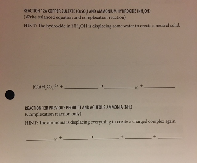 REACTION 12A COPPER SULFATE (CUSO) AND AMMONIUM