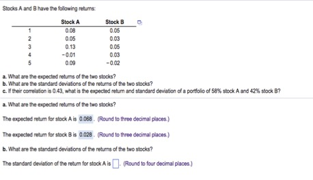 Solved Stocks A And B Have The Following Returns Stock A | Chegg.com