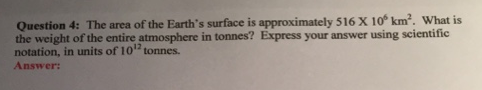Solved The area of the Earth's surface is approximately 516 | Chegg.com