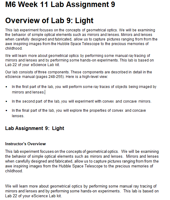 M6 Week 11 Lab Assignment 9 Overview Of Lab 9: Light | Chegg.com