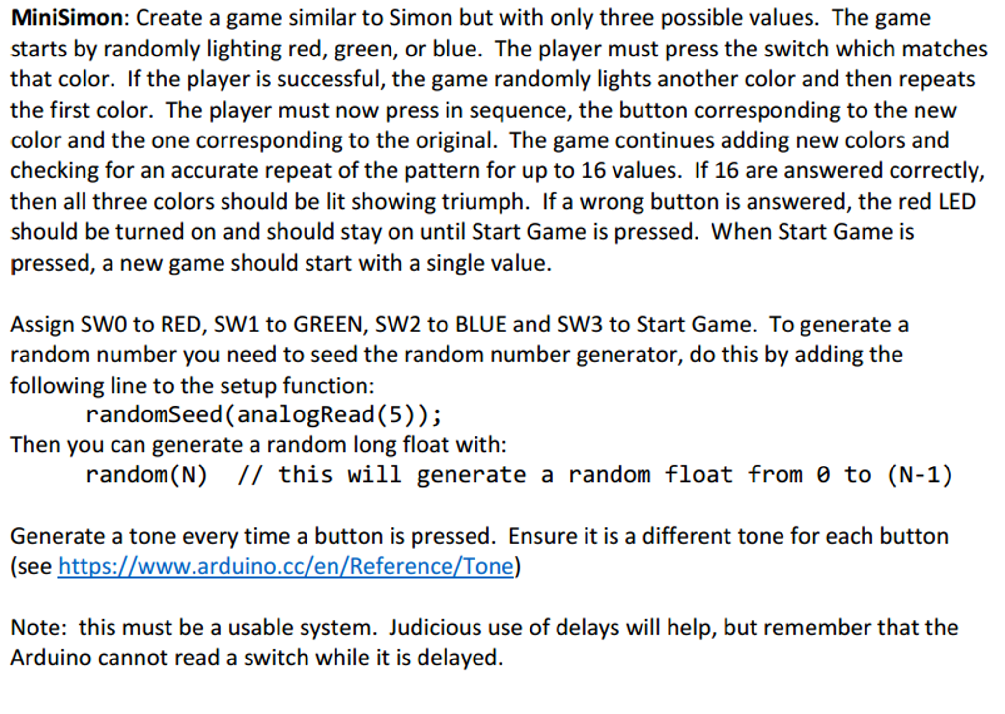 MiniSimon: Create a game similar to Simon but with | Chegg.com