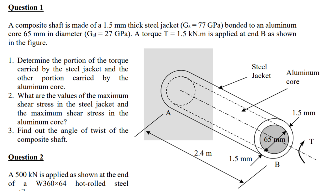 Solved uestion1 A composite shaft is made of a 1.5 mm thick