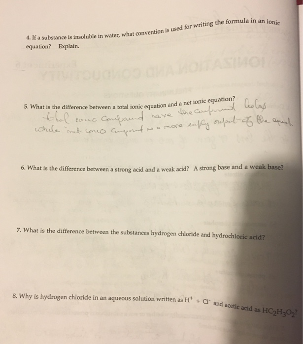 Solved If a substance is insoluble in water, what convention | Chegg.com