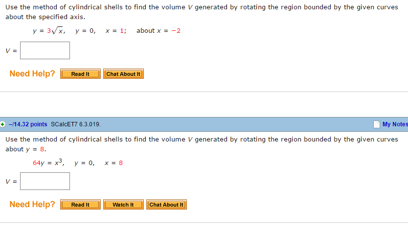 Solved Use the method of cylindrical shells to find the | Chegg.com