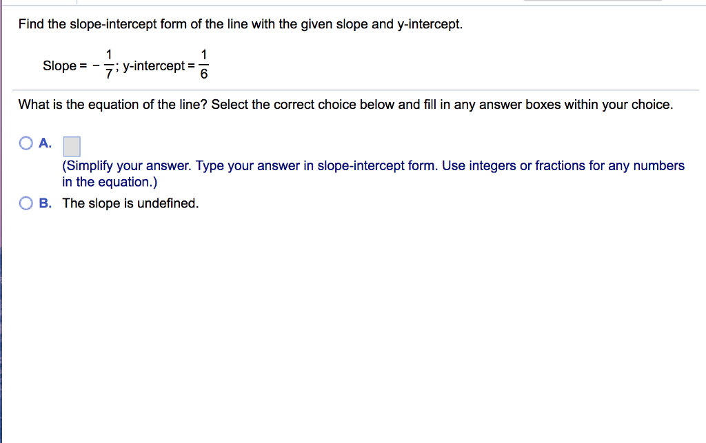 determine the equation in slope intercept form that defines line ab