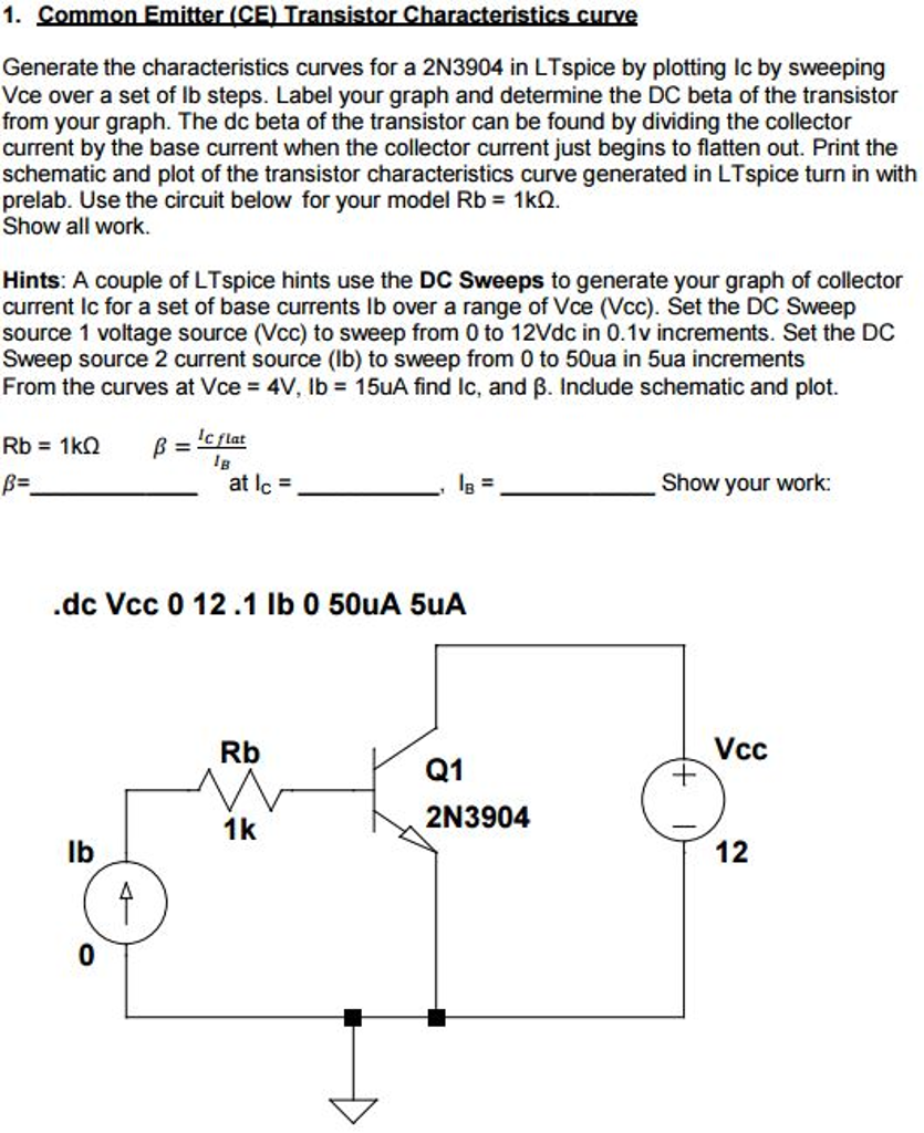 Solved Generate the characteristics curves for a 2N3904 in | Chegg.com