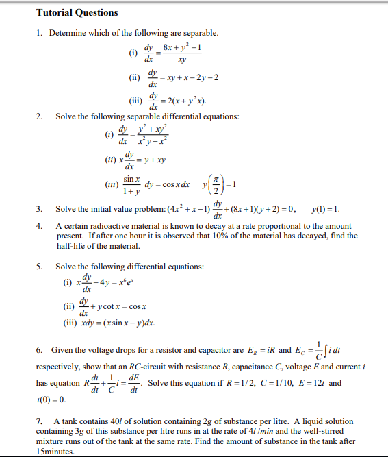 Solved Tutorial Questions 1. Determine which of the | Chegg.com