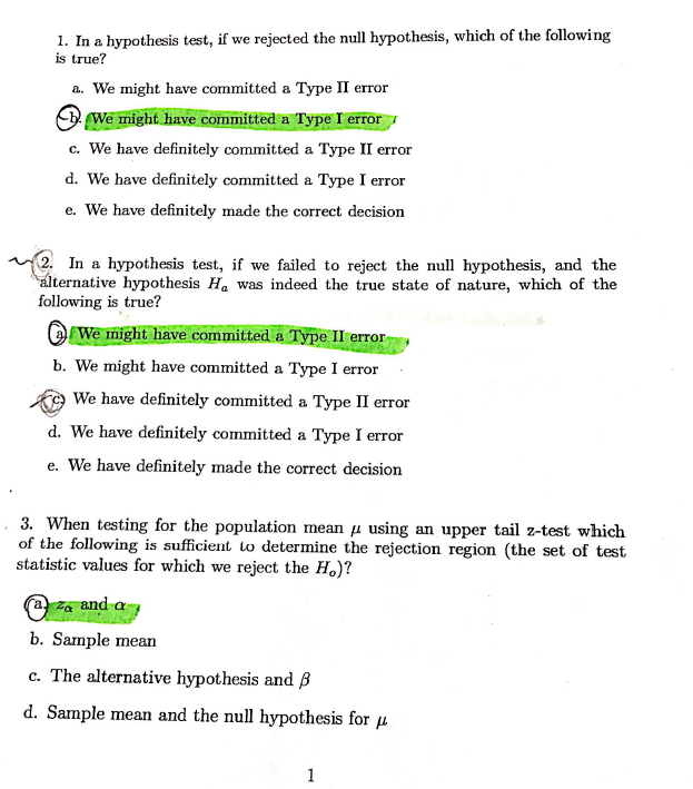 null and alternative hypothesis type 1 error