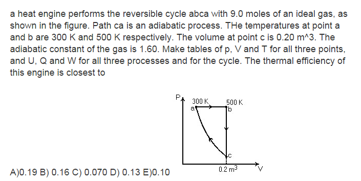 Solved A Heat Engine Performs The Reversible Cycle Abca With | Chegg.com