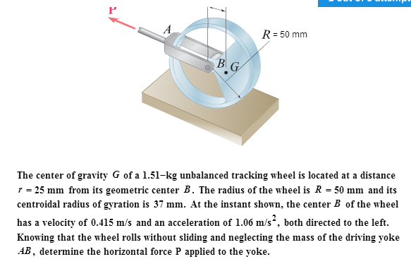 Solved The Center Of Gravity G Of A 1.51-kg Unbalanced | Chegg.com