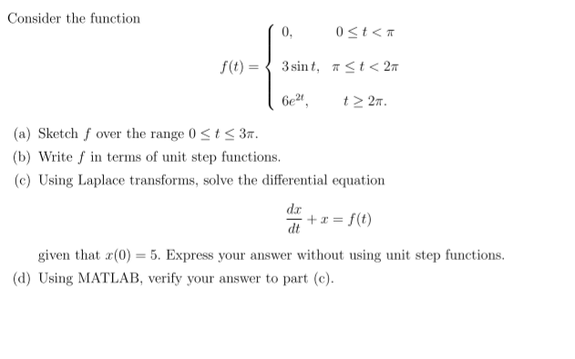 Solved Consider the function f(t) = {0, 0 lessthanorequalto | Chegg.com