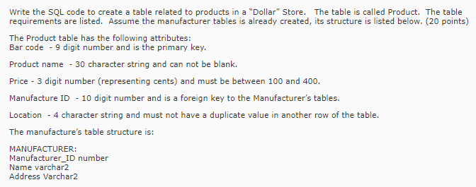 Solved Write the SQL code to create a table related to | Chegg.com